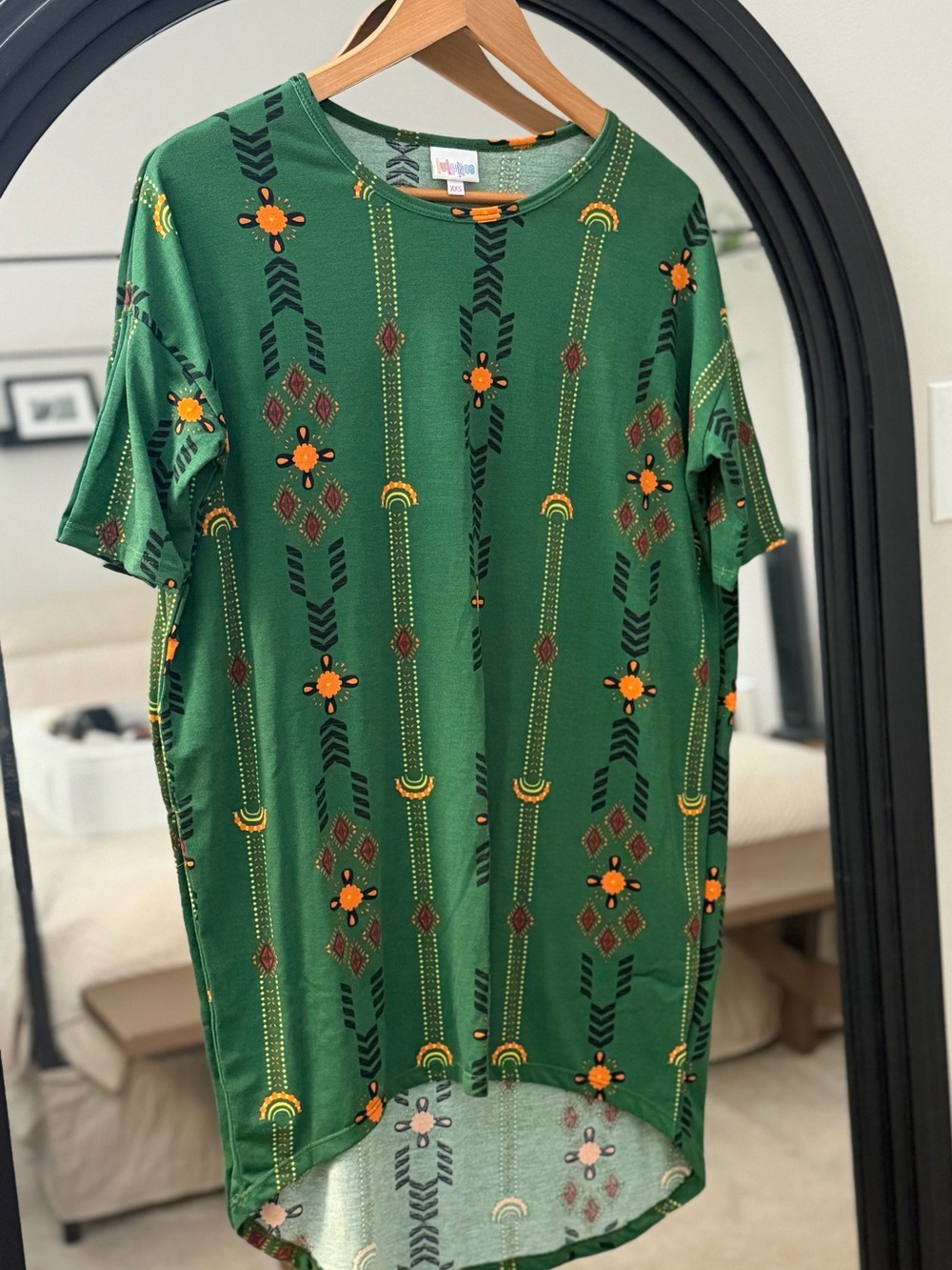 LuLaRoe Green Tunic with Orange Floral Accents